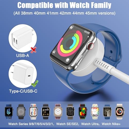USB-C Magnetic Charger for Apple Watch – Fast Charging Cable Compatible with Ultra, Series 9-1 – 3.3 FT (1.1 M) Black – Enhanced Power Delivery & Secure Connection for All Models