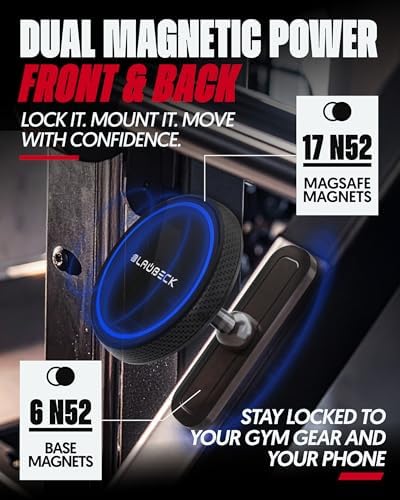 Magnetic Gym Phone Mount – Dual Magnet Stand for i Phone & Android, Perfect for Mag Safe Accessories | Stable Alloy Base for Home, Garage, or Workouts | Streamline Your Fitness Routine with Enhanced Convenience and Accessibility