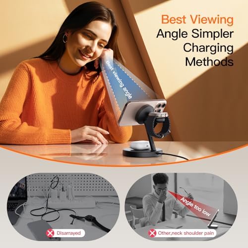 2025 US Edition 3-in-1 Wireless Charging Station for Apple: High-Speed 15 W Mag-Safe Charger Dock for i Phone 16/15/14/13/12, Air Pods, and Apple Watch – Superior Compatibility and Fast Charging Solution