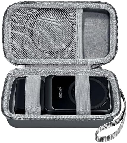 Portable 3-in-1 Charging Case for Anker Mag Go – Qi2 Certified 15 W Mag Safe Wireless Charger with Foldable Magnetic Stand for Apple Devices, Includes Storage for USB-C Cable and Apple Watch – Sleek White Travel Accessory for Ultimate Convenience and Efficiency