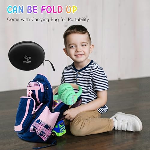 IFECCO Wireless Kids Bluetooth Cat Ear Headphones – Fun Light-Up Design with Volume Limiting Feature, Built-in Microphone, and Foldable Portability for Travel and Learning – Ultimate Gift for Young Music Enthusiasts