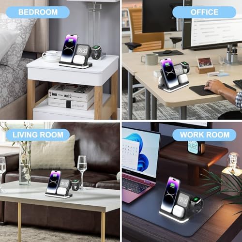 Revolutionary 7-in-1 Wireless Charging Station for Apple and Android Devices – Fast Charging Dock with Adjustable Night Light, Alarm Clock, and Anti-Slip Design for i Phone, Air Pods, and Apple Watch – Ultimate Convenience and Safety for Your Charging Needs