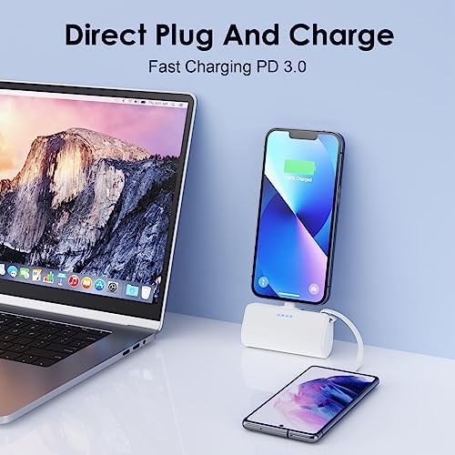 Ultra-Compact 5200 m Ah Power Bank with Built-in USB-C Cable – High-Speed Mini Charger for i Phone 15/14/13/12/XR/8/7/6 & Android Devices – Perfect On-the-Go Backup Solution for Busy Lifestyles with LED Battery Indicator and Enhanced Compatibility