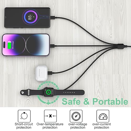 Ultimate 6-in-1 Travel USB C Charging Cable for Apple Devices – Fast Charge i Watch, i Phone, and i Pad with Versatile 3 M Type C & USB A Adapter Combo for Series 8, 7, 6, 5, 4, 3, 2, SE – Lightweight, Durable, and Perfect for On-the-Go Charging