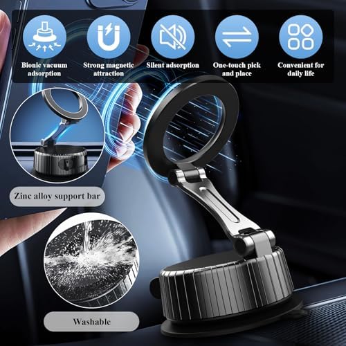 Upgraded Adjustable Vacuum Magnetic Suction Cup Car Phone Holder, Vacuum Magnetic Phone Holder for Car, Hands-Free Suction Cup Phone Mount, Magnetic Phone Mount Suitable for iPhone 16/15/14/13/12 – Enhanced Compatibility and Speed