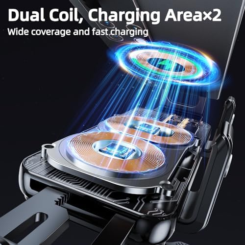 OATSBASF 15 W Qi Wireless Car Charger with Auto Clamping, Air Vent Phone Mount – Fast Charging Compatibility for i Phone 16/15/14/13 & Samsung Galaxy Z Fold 6/5/4 – Effortless Touch Rotation & Secure Hold for Ultimate Driving Convenience