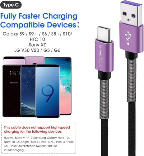 Cyven Premium 3 ft USB Type C Cable Duo Pack – Fast Charge & Data Transfer Cord, Durable TPE Construction, Compatible with Samsung Galaxy A Series, LG V Series, and More – Stylish Pink Design for Enhanced Performance and Versatility