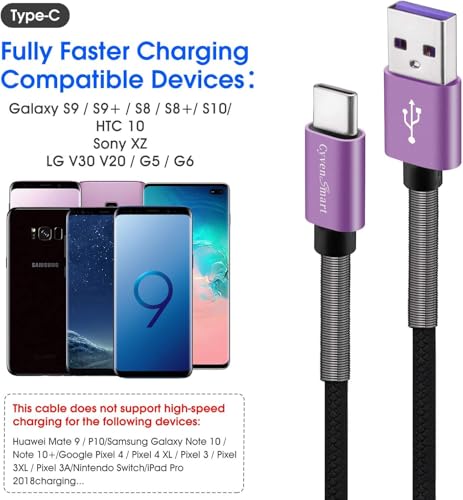 Cyven Premium 10 ft USB C Fast Charging Cable – 3-Pack High-Speed Type C Charger for Android Devices, Compatible with Samsung Galaxy S10, S9, S8 Plus – Enhanced Durability and Flexibility for Everyday Use