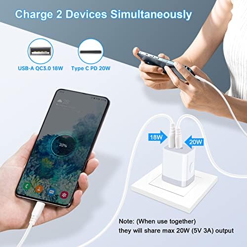 20 W Dual Port USB-C Fast Charging Power Adapter 3-Pack – Compact Wall Charger for i Phone 16/15/14/13/12/11 Pro Max, i Pad, and Samsung Galaxy S21/S20/S10 Plus – Travel-Friendly Design with PD & QC 3.0 Technology for Superior Device Compatibility and Efficiency