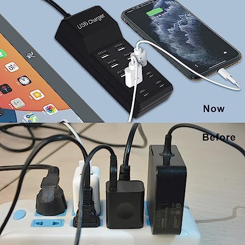 50 W 10-Port USB Charging Hub – High-Speed Multi-Device Power Station with 6 USB-A & 4 USB-C Ports – Ideal for i Phone 15/14/13/12/11, Tablets, and More – Sleek White Design with Enhanced Safety Features for Efficient Home and Office Charging Solutions