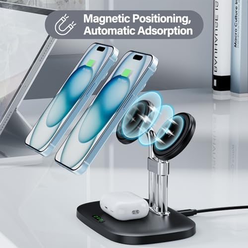 Revolutionary Dual Magnetic Wireless Charger for i Phone 16, 15, 14, 13, 12 & Air Pods Pro 2 – Ultra-Fast Charging Station with Enhanced Compatibility & Sleek Design (White) – Simplify Your Charging Experience with Secure Magnetic Alignment and Cable Clutter Reduction