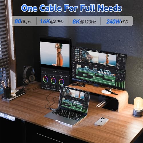 Ultra-Fast 80 Gbps USB-C Charging Cable – 1.5 FT Thunderbolt 5/4/3 Compatible – 240 W Power Delivery for i Phone 16/Pro/Plus/Pro Max & Samsung Galaxy – Dual 8 K/Single 16 K Video Output for Maximum Performance – Unmatched Speed & Durability for Tech Enthusiasts