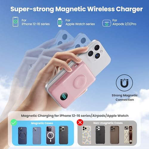 Ultimate 6-in-1 Magnetic Portable Charger, 10800 m Ah Power Bank for i Phone – Features Integrated Cables, Wireless Charging for Apple Watch, Smart LCD Display, and 25 W PD Fast Charging – Perfect Travel Accessory for All Devices with Enhanced Safety Features and Compatibility for i Phone 12 to 16 Series