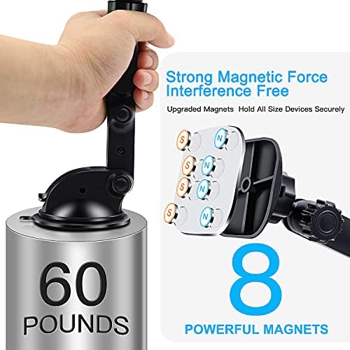 Universal Magnetic Phone Car Mount – Heavy-Duty 3.2″ Suction Cup Holder for Dashboard & Windshield – Ultra-Strong 8 Magnet Grip for i Phone & Samsung Devices – 360-Degree Rotation for Optimal Viewing Angles – Hands-Free Convenience for Navigation & Calls