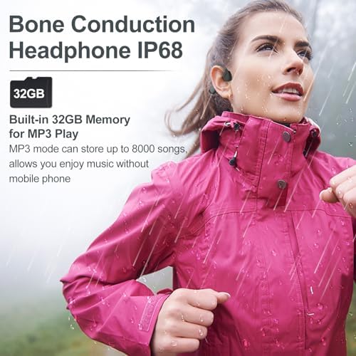 Ultimate Waterproof Bone Conduction Swimming Headphones – IP68 Bluetooth 5.4 Earbuds with 32 GB Music Storage for Unmatched Underwater Audio Experience – Open Ear Design for Comfort and Awareness in All Water Activities (Grey)