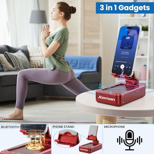 Transform Your Multimedia Experience with the JTEMAN Adjustable Tablet Stand Featuring Bluetooth Speakers – Versatile Kitchen Gadget and Perfect Gift for Him or Her – Wireless Charging Station for Phones and Tablets, Enhanced Compatibility for All Devices