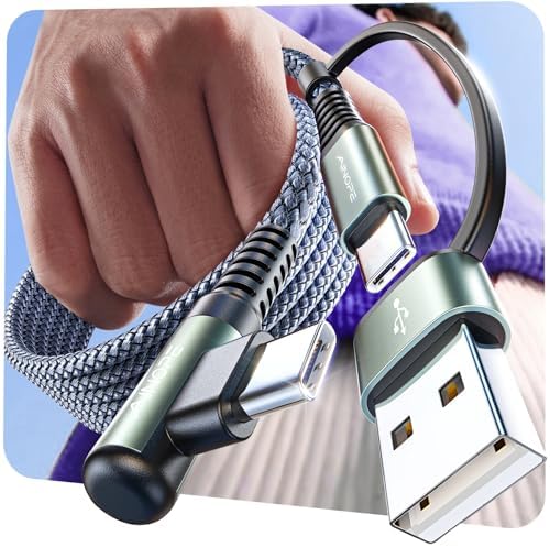 AINOPE 6.6 FT USB C Right Angle Charging Cable with USB to USB C Adapter – 60 W Fast Charging for i Phone 16, 15 Pro, i Pad & Samsung Devices – Enhanced Compatibility & Convenient Access for Gaming and Multitasking