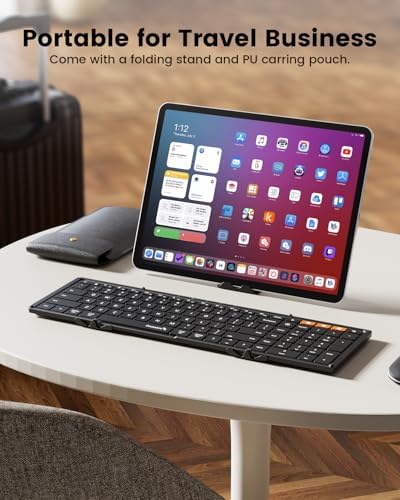 Proto Arc XK01 Plus Backlit Foldable Bluetooth Keyboard – Ultimate Portable Multi-Device Wireless Keyboard for Travel, Featuring Rechargeable Battery and Full-Size Design for i Pad, Tablet, Smartphone, Laptop, and PC Use