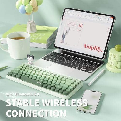 FELICON Retro Mini Wireless Bluetooth Keyboard – Portable 84-Key Typewriter Design for Android, i Pad, Windows & PC – Perfect Companion for Home & Office with Enhanced Compatibility and Rechargeable Battery