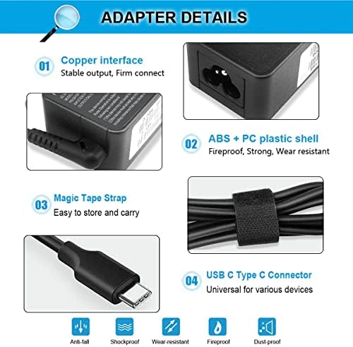 High-Performance 45 W USB-C Charger for HP Chromebook X360 – Rapid Charging & Universal Compatibility for Models 14, 11, and Spectre Series – Reliable Protection Against Overcurrent & Short Circuits – Lightweight Design for On-the-Go Power Solutions – 24/7 Customer Support & 12-Month Replacement Guarantee
