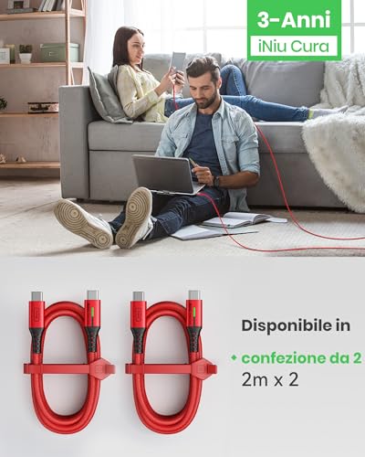 INIU USB-C Cable, [6.6ft, Blue] 2-Pack USBC Cable for iPhone 16 15 Pro Max/Plus, Samsung Galaxy S22 Ultra Note 10, Pixel 7a, MacBook, iPad, and More – Enhanced Compatibility and Speed