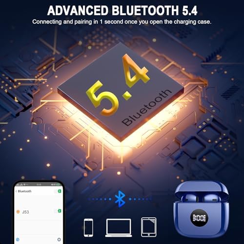 Unleash Premium Sound with Jxrev 2025 Wireless Earbuds – Advanced Bluetooth 5.4 Tech for Effortless Connectivity, Hi-Fi Stereo Audio for Unmatched Clarity, IP7 Waterproof Design for Ultimate Protection, 40-Hour Playtime for All-Day Listening, Enhanced 4-Mic Noise Cancellation for Crystal-Clear Calls, LED Battery Life Indicator for Convenience, Perfect for Active Lifestyles and Daily Use