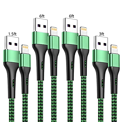 Ultimate i Phone Charger Cord Set – 4 Pack (1.5/3/6/6 FT) | MFi Certified Lightning Cables for Fast Charging | Compatible with i Phone 13, 12 Pro Max, Mini, 11 Pro, XS, XR, X, 8, 7 Plus, 6 s, 6 SE (2020), i Pad, i Pod | Durable Nylon Braided Design for Tangle-Free Convenience | Elevate Your Charging Experience with Enhanced Compatibility and Speed