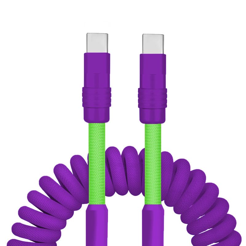 Dynamic Curly Chubby Coiled USB C Cable: 240 W Fast Charge Retractable Spiral Braid Cord for Carplay & Android Auto, Versatile Length 2.29 FT to 3.6 FT, Sleek Black and Red Design, Enhanced Compatibility for All USB-A to Type-C Devices