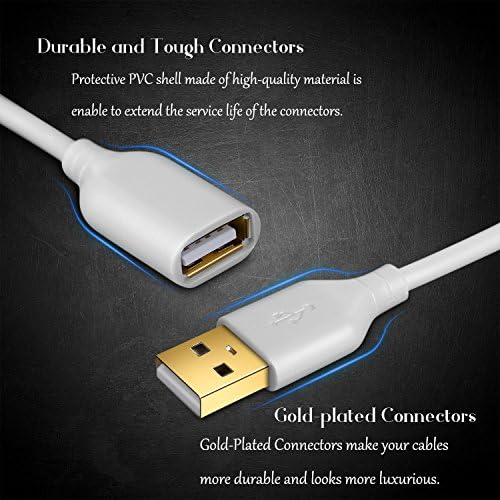 Costyle USB Extension Cable 15 ft – 2 Pack, Premium USB 2.0 A Male to A Female Extension Cord for Enhanced Device Connectivity, Ideal for Mouse, Keyboard, Camera, Printer – Sleek White Design for Modern Workspaces and Home Entertainment