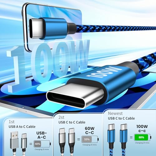 Power Up Your Devices with the 100 W USB C Multi Charging Cable – 3-in-1 Fast Charging Solution Featuring E-Mark Chip for Enhanced Safety and Universal Compatibility with USB C, Lightning, and Micro USB Devices – 5 FT Length, 2-Pack for Ultimate Convenience and Efficiency in Charging Smartphones, Tablets, Laptops, and More