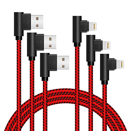 Revolutionize Your Gaming Setup with the 90 Degree 10 FT Heavy Duty i Phone Charger Cable – Ultimate Compatibility for i Phone Xs Max, XS, XR, 7, 7 Plus, X, 8, 8 Plus, 6 S, 6 S Plus, SE – Enhanced Durability & Fast Charging Performance in Black Red Design