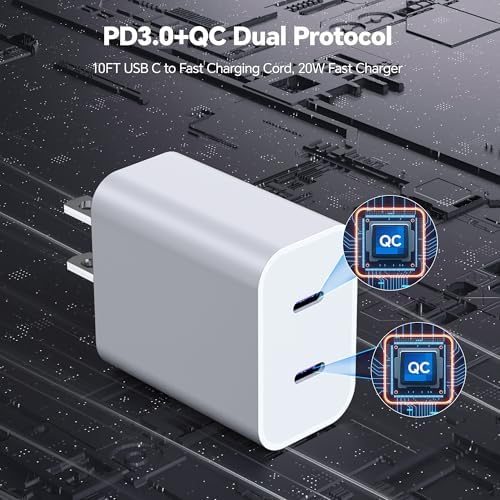 Compatible with iPhone 16/15 Charger Fast Charging, Dual Port 20W USB C Wall Charger Block Type C to Type C 10ft Long USB C Fast Charing Cable for Phone 15/16/Pro Max/Pro/PlusPad Pro/Air/Android – Enhanced Compatibility and Speed