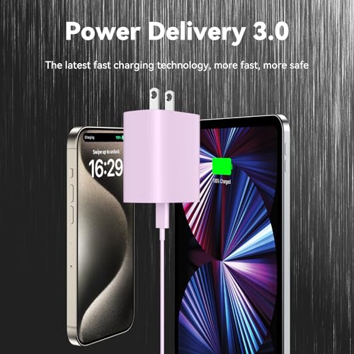 Ultimate i Phone 16 Pro Max Fast Charger with 8 FT USB-C Cable – High-Speed Wall Adapter in Stylish Purple – Compatible with i Phone 15 Series and i Pad Pro – Perfect for Quick Charging on the Go – Enhance Your Charging Experience with Extended Reach and Reliability