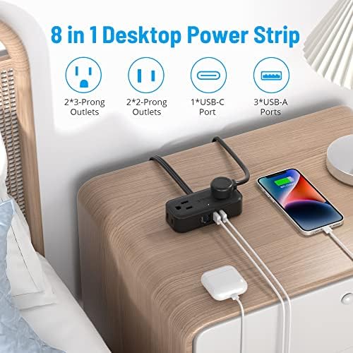 Compact TROND Travel Power Strip with USB Charging Ports – 5 ft Flat Plug Extension Cord for Seamless Device Connectivity in Dorm Rooms and Offices – Essential Travel Adapter for Multiple Outlets and Enhanced Compatibility
