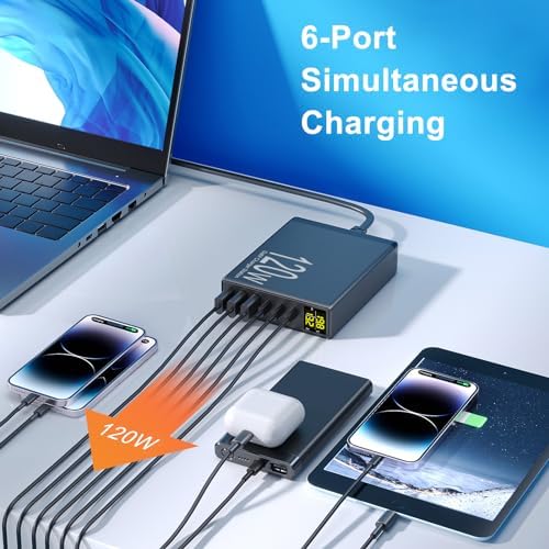 High-Power 120 W Multi-Port Desktop Charging Station with PD66 W Fast Charging – Versatile USB-C Connectivity for Mac Book, i Pad, i Phone 15/14/13/12, and More – Sleek Black Design for Home and Office Efficiency