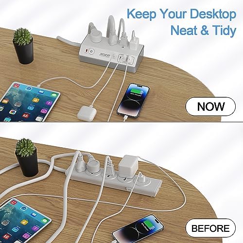 Maximize Your Workspace Efficiency with JXGUCAT Desk Clamp Power Strip – 20 W USB-C Fast Charger with 10 ft Extension Cord, 4 Outlets & 4 USB Ports, Surge Protector Ideal for Clutter-Free Desktop Setup, Fits Tabletops Up to 1.8 inches Thick