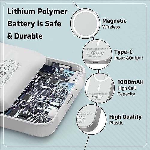 Magnetic 10,000 m Ah Wireless Power Bank for i Phone 15/14/13/12 – Fast Charging Portable Battery Pack with USB-C Cable, Sleek Black Design for Enhanced Compatibility and On-the-Go Convenience