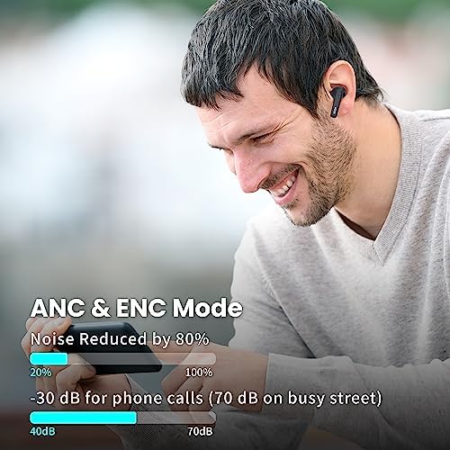 MOOR Premium Bluetooth 5.2 Wireless Earbuds with Advanced Hybrid Noise Cancellation – 30 Hours Playtime & Deep Bass for Immersive Sound – IPX5 Waterproof Design Ideal for Sports and Work – Ultra-Lightweight Comfort with Built-in Microphone for Crystal-Clear Calls – Switch Between ANC and Transparency Modes for Ultimate Audio Control