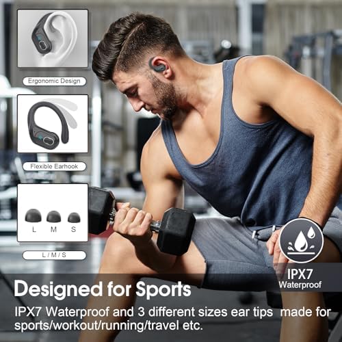 Ultimate Bluetooth 5.4 Wireless Earbuds with 75-Hour Playtime – Ergonomic Deep Bass Sport Headphones with IPX7 Waterproof Rating for Active Lifestyles, Advanced ENC Noise Cancelling Mic for Superior Call Clarity – Ideal for Fitness and Outdoor Activities