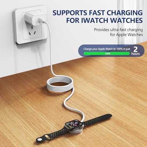 Premium 5 W Fast Charging USB C Cable for Apple Watch – 6 ft Magnetic Charger, MFi Certified, Compatible with Series SE2/8/7 & All Sizes 38 mm to 45 mm – Reliable & Efficient Power Solution for On-the-Go Users