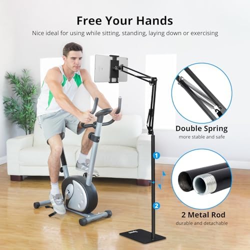 Universal Adjustable Tablet Floor Stand – Versatile 360-Degree Rotating Metal Holder for i Pads, i Phones, and Kindles (4.5-12.9″) – Optimize Your Workspace with a Sturdy, Lightweight Design for Effortless Hands-Free Viewing in Any Setting
