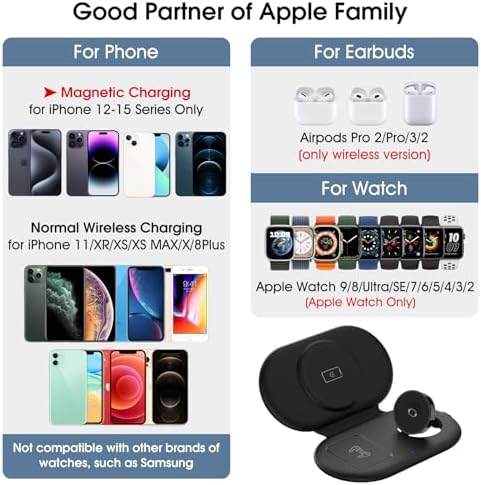 Revolutionary Compact Magnetic Wireless Charger – Fast-Folding Travel Station for i Phone 15/14/13/12/Pro/Max/SE/11/X/XR/8 & Apple Watch Series 9/8/Ultra/SE/7/6-2 – Ultimate On-the-Go Power Hub with Enhanced Safety Features for Tech Enthusiasts and Travelers – Portable Multi-Device Charging Solution for i Pods 3/Pro/2, Perfect for Efficient Travel and Seamless Connectivity