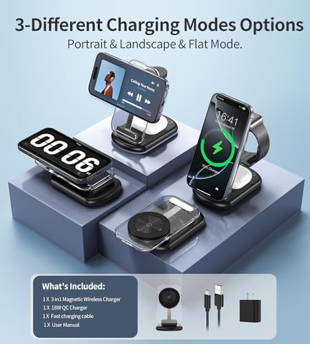 Ultimate 3-in-1 Magnetic Wireless Charging Station for Apple: Fast, Foldable Mag-Safe Charger with Night Light for i Phone 16/15/14/13/12, Apple Watch & Air Pods Pro – Travel-Ready, Enhanced Compatibility, and Rapid Charging Solution