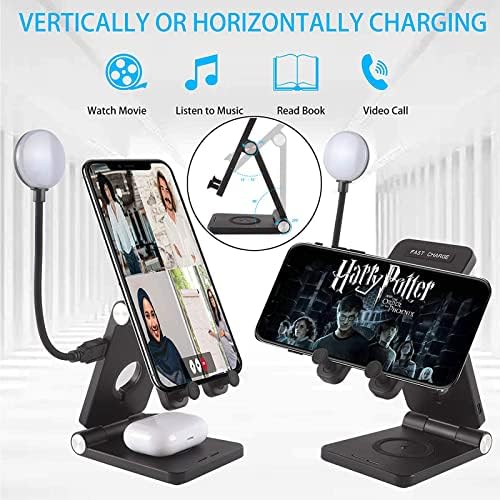 Transform Your Workspace with the Versatile 4-in-1 LED Desk Lamp Featuring Qi-Certified Wireless Charging – Ideal Multi-Device Charger for Air Pods, Apple Watch, i Phone 13/12/11 & Galaxy S21/S20 – Advanced Eye-Care Technology for Enhanced Visibility in Space-Saving Design – Perfect Addition to Nightstands and Contemporary Offices