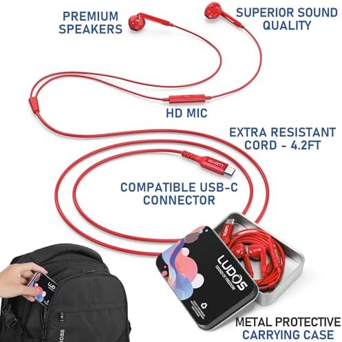 LUDOS FEROX USB-C Earbuds – Premium Wired Headphones for i Phone 16 & Samsung Galaxy Series, Featuring Exceptional Audio Clarity & Deep Bass, Ergonomically Designed for All-Day Comfort, Tangle-Free Cable for Streamlined Use, Supported by an Impressive 5-Year Warranty, Eye-Catching Vibrant Green Finish – Elevate Your Sound Experience for Music Lovers and Gamers Alike