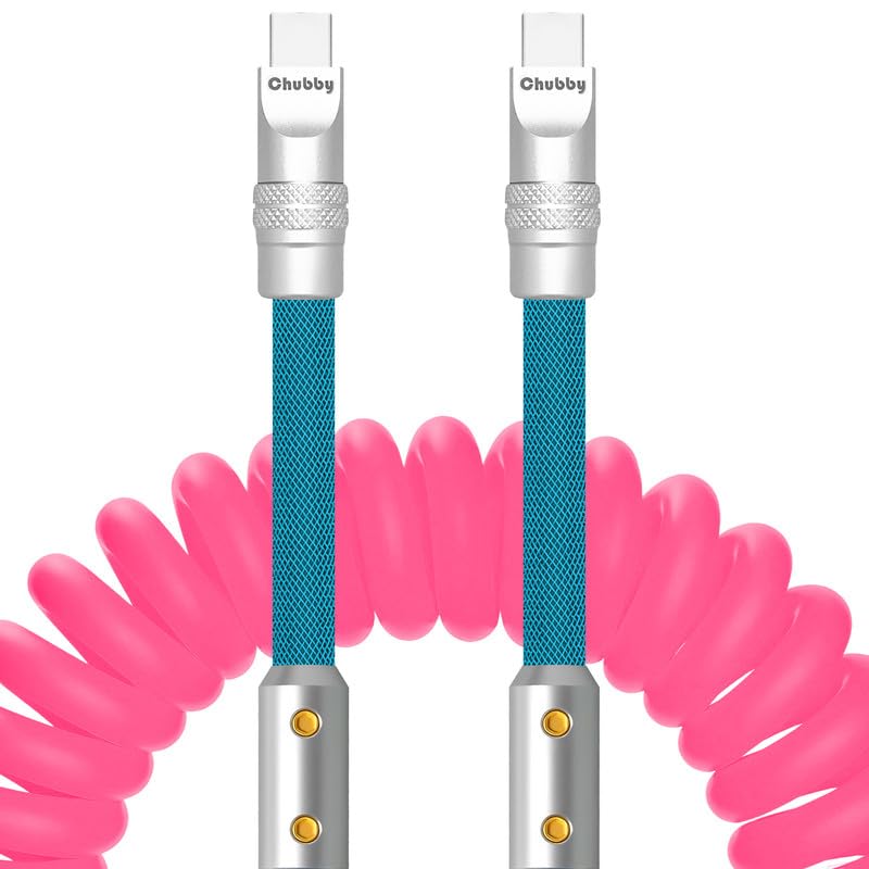 Vibrant Spring Braided Silicone Charge Cable – Chubbycable Colorblock Edition | Adjustable Length 2.29 FT to 3.6 FT for Versatile Use | Rapid High-Speed Charging Compatible with USB-A & Type-C Devices | Durable Pink and Black Tangle-Free Design for Home, Office, and Car | Effortless Coiled Structure for Convenient Storage and Portability