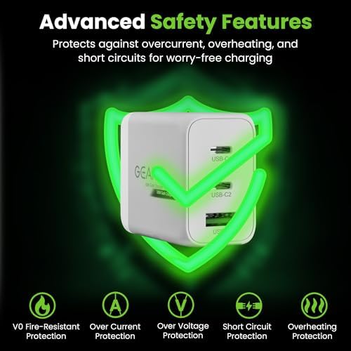 Power Up Your Devices Efficiently with the GEARit 65 W Ga N USB-C Triple-Port Fast Charger – PD 3.0 Wall Adapter for Seamless Charging of Apple, Samsung, Google, and Dell Devices – Compact, Lightweight Design with Superior Safety Features for Fast Multi-Device Power Delivery