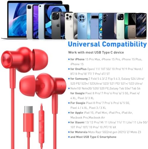 Elevate Your Sound Journey with Ergonomic USB C Noise-Canceling Earbuds – Magnetic In-Ear Headphones Featuring Built-in Microphone for Flawless Compatibility with i Phone 16 e/16 Pro Max, Android, Samsung Galaxy S25, and Pixel 8 – Unmatched Comfort, Exceptional Clarity, and Robust Durability for Everyday Listening Adventures