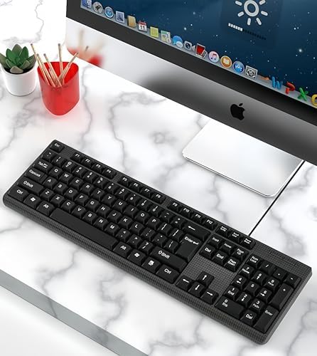 Elevate Your Typing Experience: Ergonomic 2 Pack Wired USB Keyboard with Large Number Pad, LED Indicators & Adjustable Stands for Ultimate Comfort – Perfect for Windows & Mac Users, Waterproof Design for Durability and Speed!