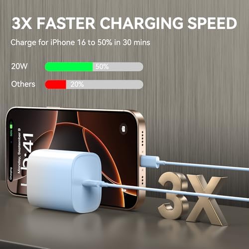 Ultimate 10 FT USB-C Fast Charging Kit for i Phone 16 and 15 – 20 W Power Adapter & Extra Long Cord for Rapid Charging of i Pads and Android Devices – Enhanced Compatibility and Durability for Everyday Use